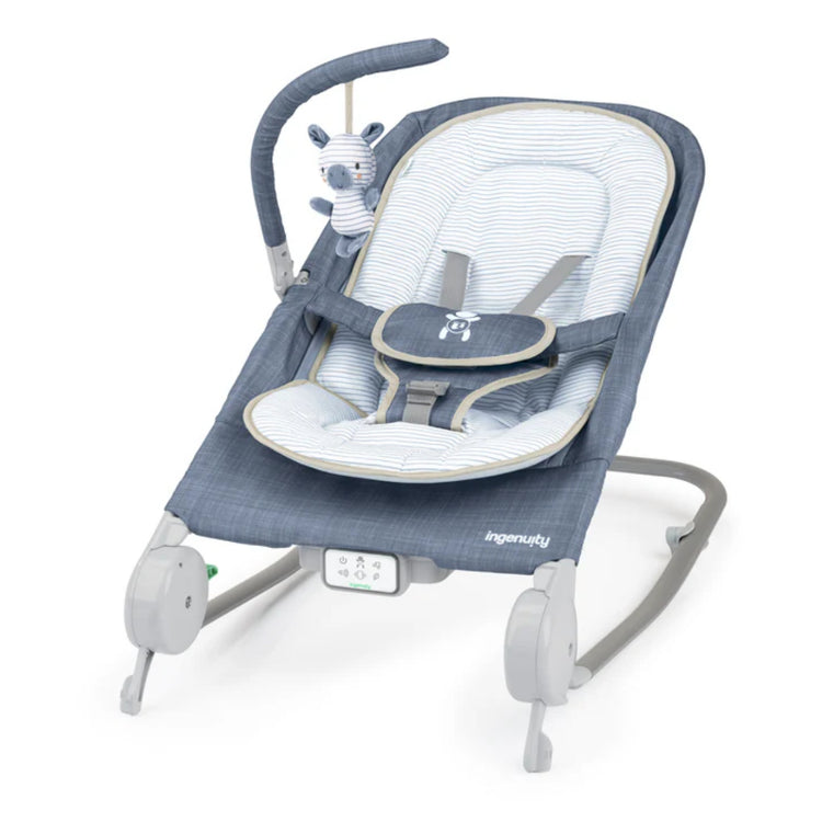 Baby bouncer with rocking mechanism on a white background