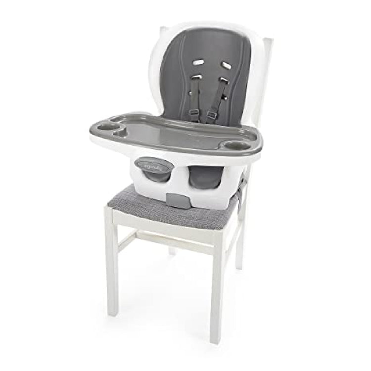 Gray and white high chair attachment on a white background