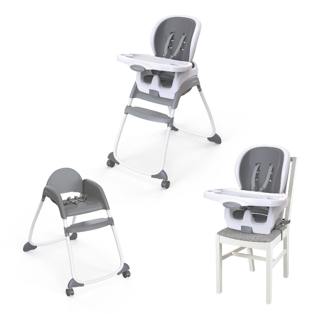 Gray and white high chair on a white background