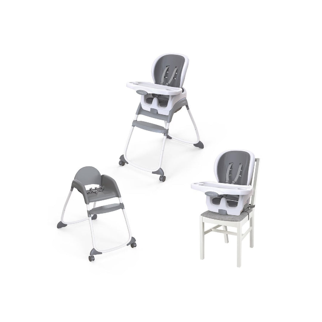 Gray and white high chair on a white background