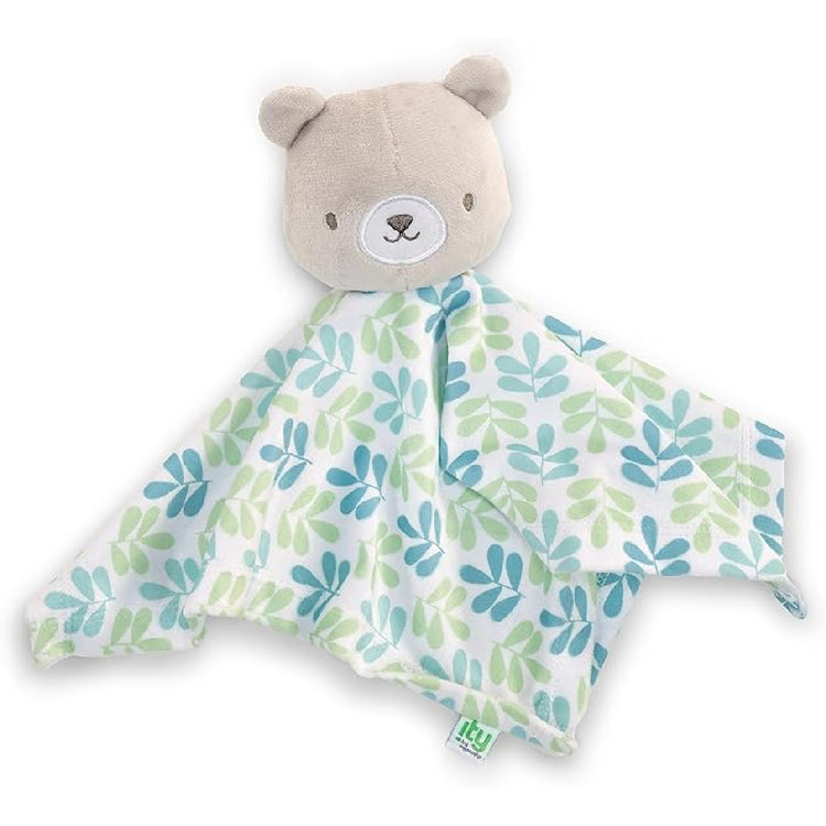 Baby comfort blanket with bear head design on a white background