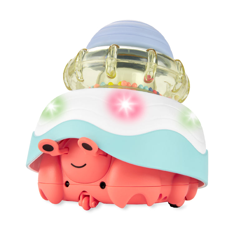 Cute, colorful toy with a smiling face on a white background
