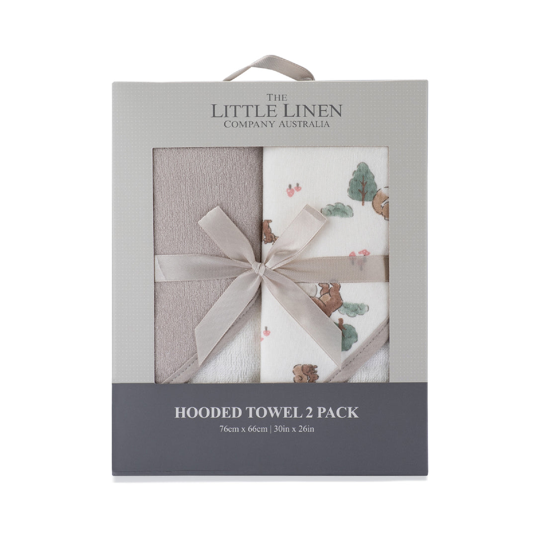 Little Linen Hooded Towel 2pk Willow Bear from Little Linen NZ stock babycity