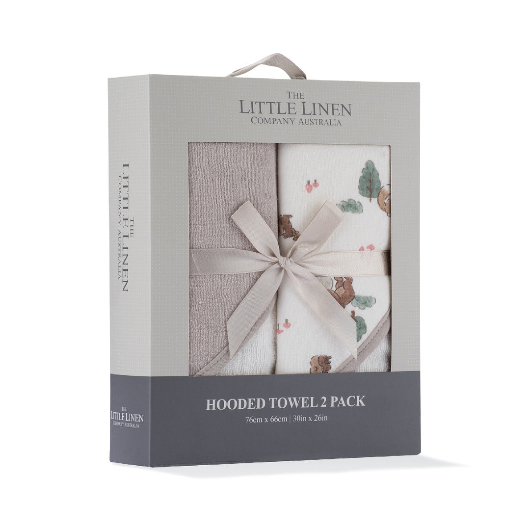 Little Linen Hooded Towel 2pk Willow Bear from Little Linen NZ stock babycity
