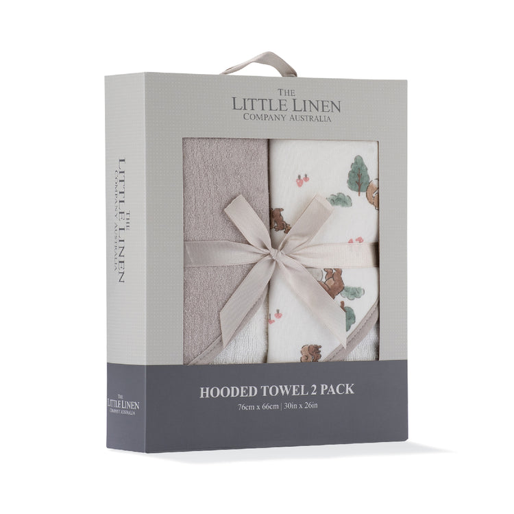 Little Linen Hooded Towel 2pk Willow Bear from Little Linen NZ stock babycity