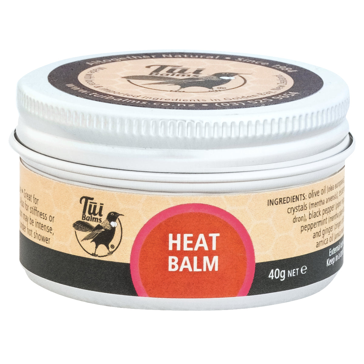 Tui Balm Heat Balm container with label on a white background