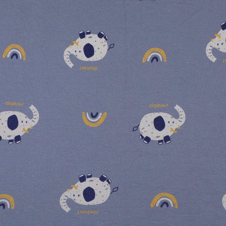 Pattern of elephants and rainbows on a blue background
