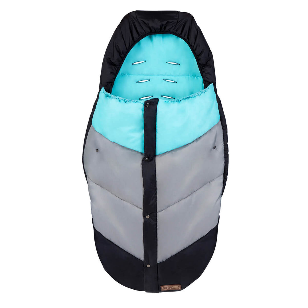 Mountain Buggy durable soft peach lined sleeping bag in colour ocean_ocean