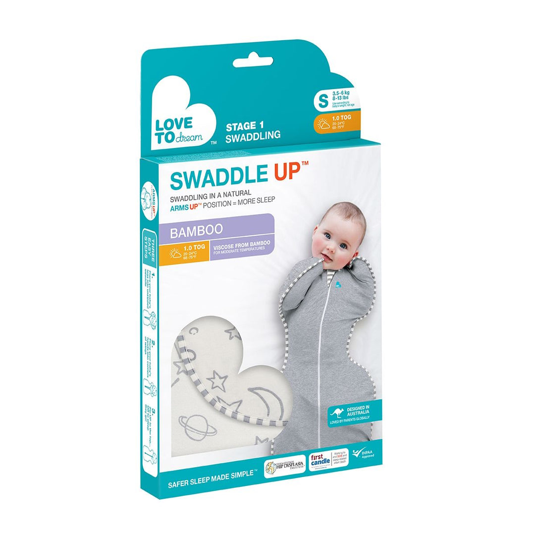 Swaddle Up packaging with baby and product image on a white background