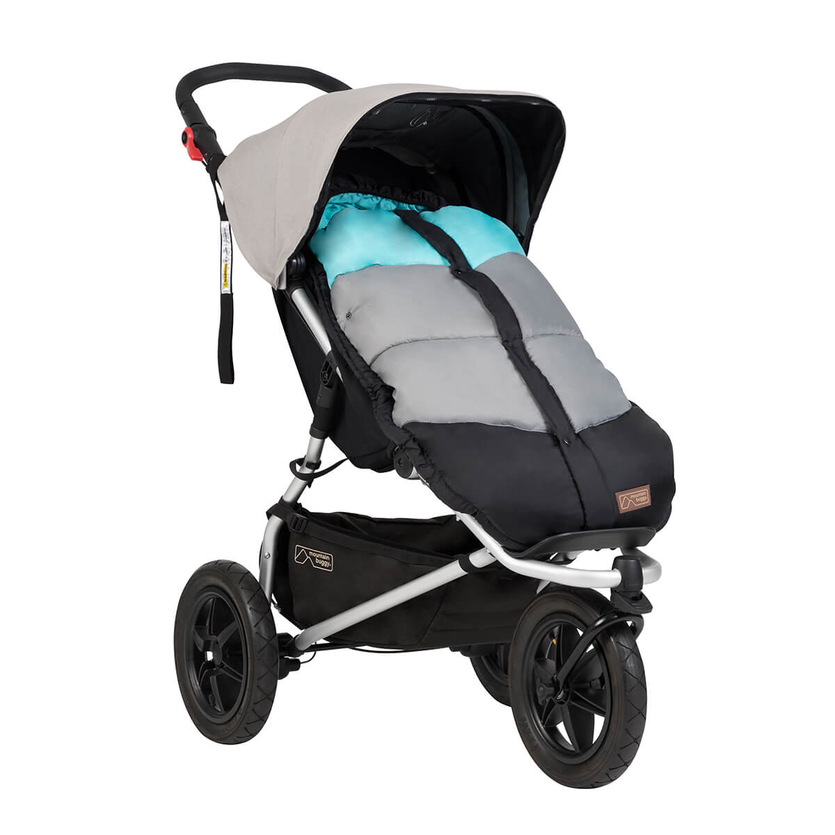 Mountain Buggy durable soft peach lined sleeping bag fitted to an urban jungle in colour ocean_ocean